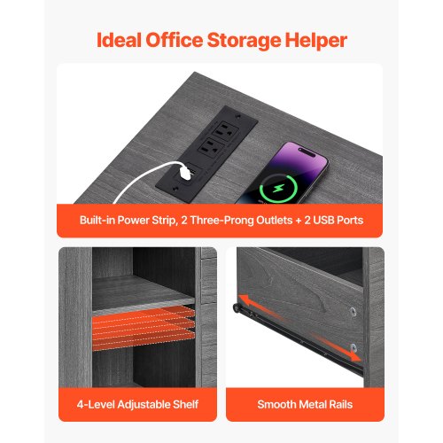 3 Drawer Wooden File Cabinet Mobile Filing Cabinet with Power Strip 1