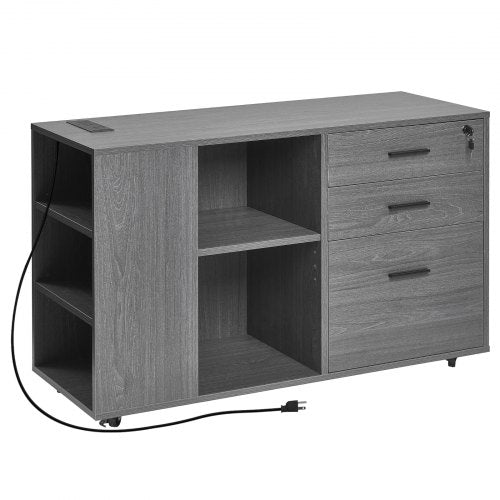 3 Drawer Wooden File Cabinet Mobile Filing Cabinet with Power Strip 1