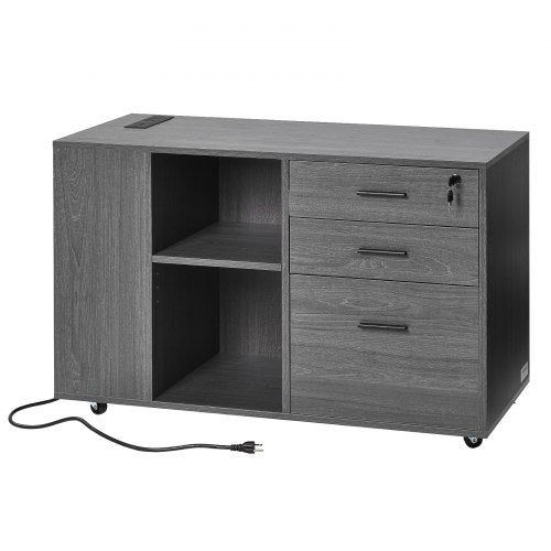 3 Drawer Wooden File Cabinet Mobile Filing Cabinet with Power Strip 1