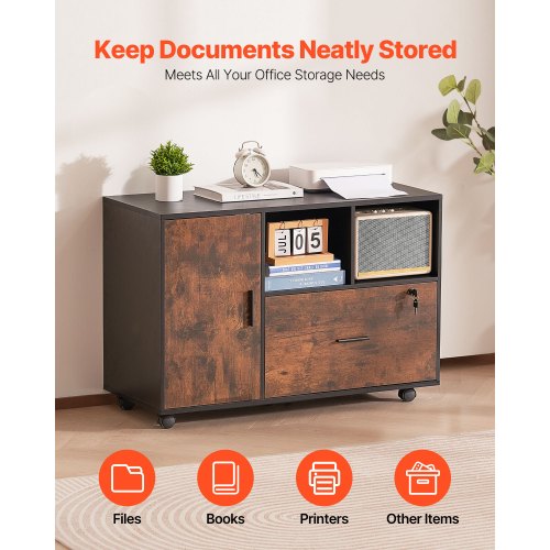 Wood File Cabinet Mobile Filing Cabinet with Open Shelves Lockable Lateral