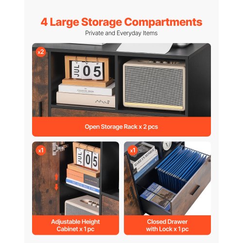 Wood File Cabinet Mobile Filing Cabinet with Open Shelves Lockable Lateral