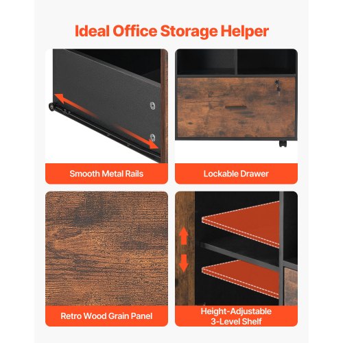 Wood File Cabinet Mobile Filing Cabinet with Open Shelves Lockable Lateral