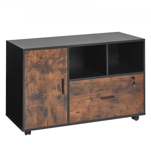 Wood File Cabinet Mobile Filing Cabinet with Open Shelves Lockable Lateral