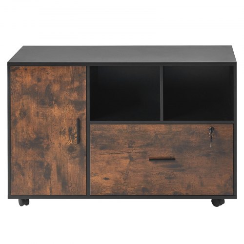 Wood File Cabinet Mobile Filing Cabinet with Open Shelves Lockable Lateral