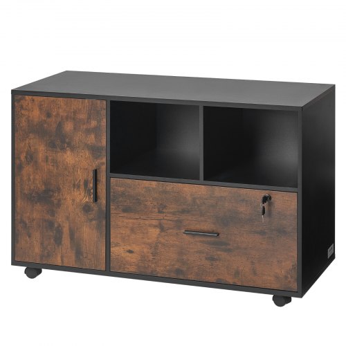 Wood File Cabinet Mobile Filing Cabinet with Open Shelves Lockable Lateral