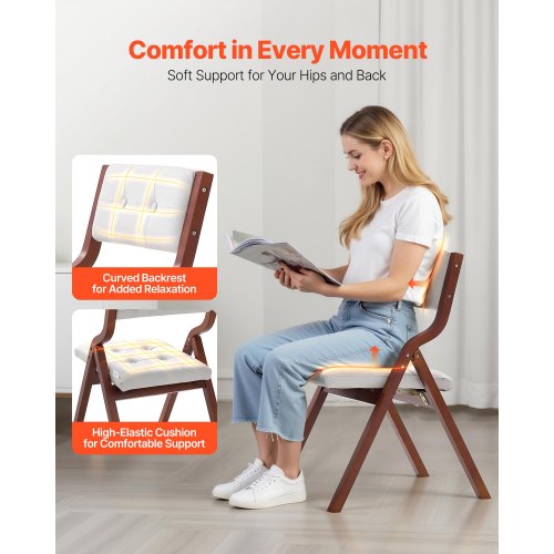 Wooden Folding Chairs with Cushion Set of 2 Portable Foldable Cushion