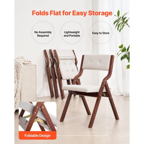 Wooden Folding Chairs with Cushion Set of 2 Portable Foldable Cushion