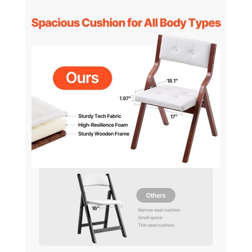 Wooden Folding Chairs with Cushion Set of 2 Portable Foldable Cushion