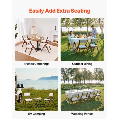 Wooden Folding Chairs with Cushion Set of 2 Portable Foldable Cushion