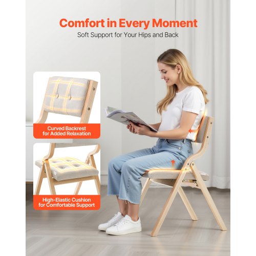 Wooden Folding Chairs with Cushion Set of 2 Portable Foldable Cushion 1