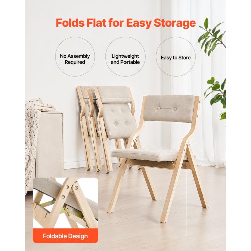 Wooden Folding Chairs with Cushion Set of 2 Portable Foldable Cushion 1