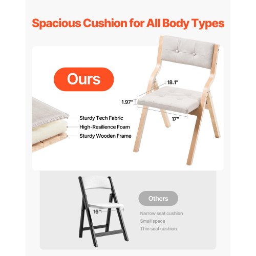 Wooden Folding Chairs with Cushion Set of 2 Portable Foldable Cushion 1