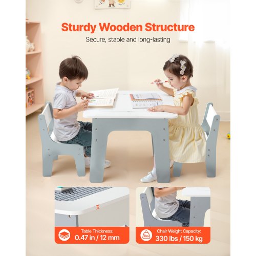 4 in 1 Kid Activity Table and 2 Chairs Set Graffiti Building Blocks