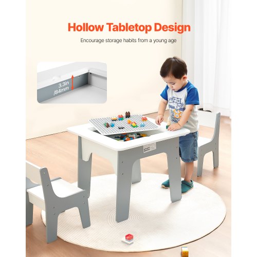 4 in 1 Kid Activity Table and 2 Chairs Set Graffiti Building Blocks