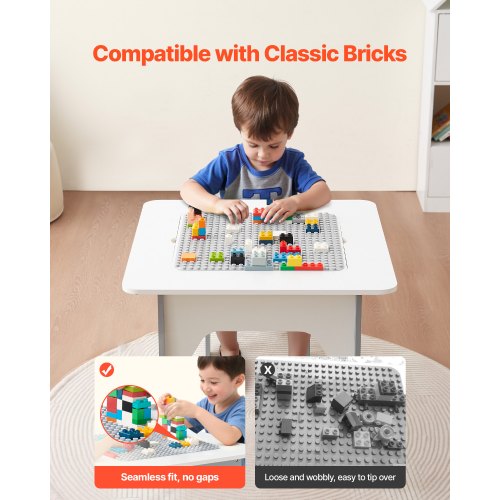 4 in 1 Kid Activity Table and 2 Chairs Set Graffiti Building Blocks