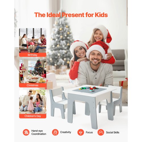 4 in 1 Kid Activity Table and 2 Chairs Set Graffiti Building Blocks