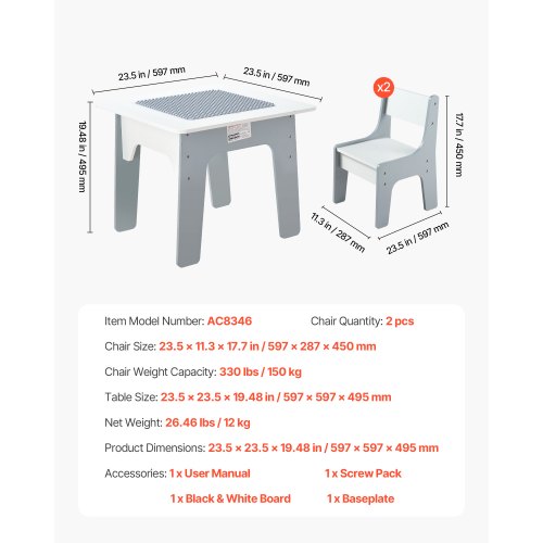 4 in 1 Kid Activity Table and 2 Chairs Set Graffiti Building Blocks