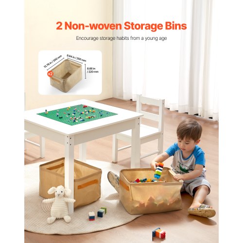 Kids Activity Table and 2 Chairs Set Building Blocks DoubleSided Tabletop