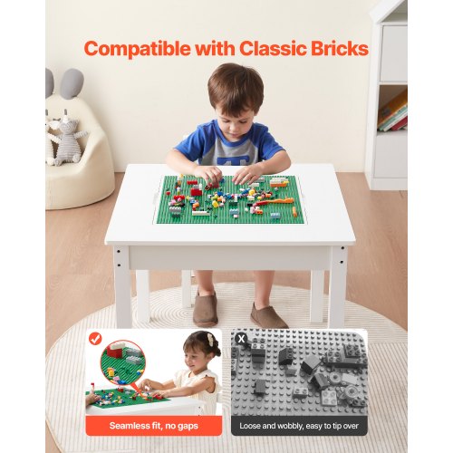 Kids Activity Table and 2 Chairs Set Building Blocks DoubleSided Tabletop