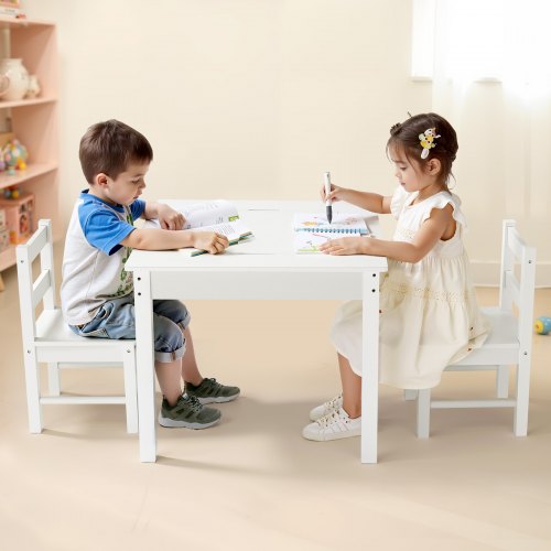 Kids Activity Table and 2 Chairs Set Building Blocks DoubleSided Tabletop