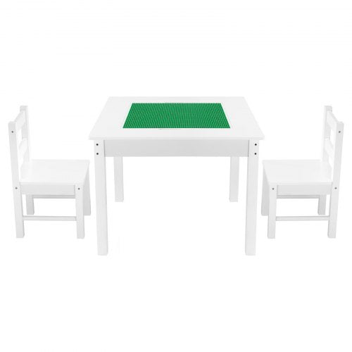Kids Activity Table and 2 Chairs Set Building Blocks DoubleSided Tabletop