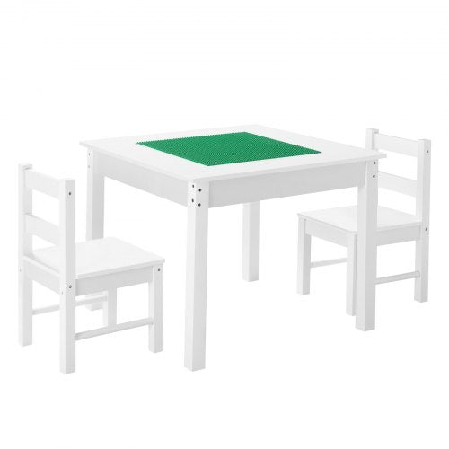 Kids Activity Table and 2 Chairs Set Building Blocks DoubleSided Tabletop