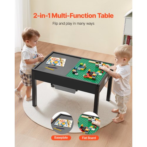 Kids Wooden Activity Table Building Blocks DoubleSided Tabletop