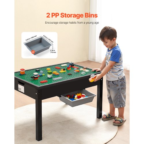 Kids Wooden Activity Table Building Blocks DoubleSided Tabletop