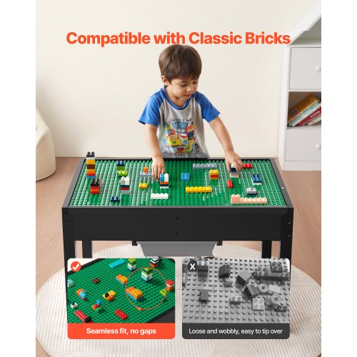 Kids Wooden Activity Table Building Blocks DoubleSided Tabletop