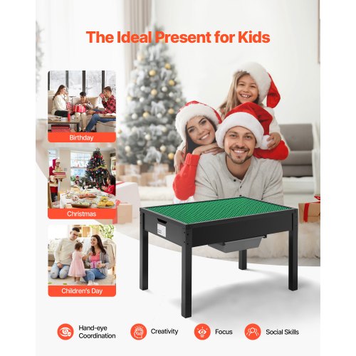 Kids Wooden Activity Table Building Blocks DoubleSided Tabletop