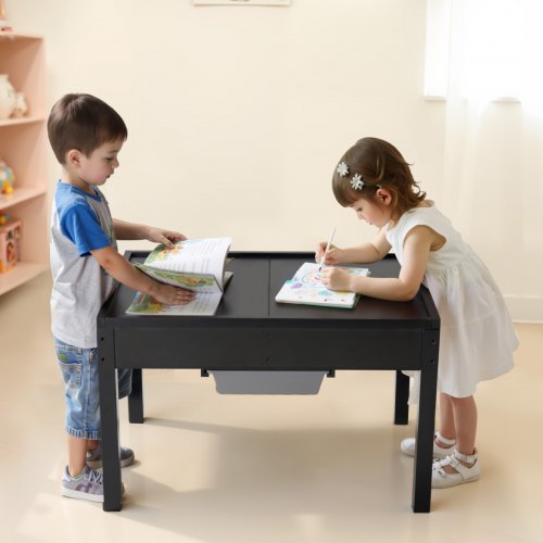 Kids Wooden Activity Table Building Blocks DoubleSided Tabletop