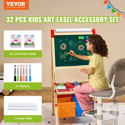 Easel Accessory Set 32 PCS Kids Art Easel Painting Kit Including Chalks