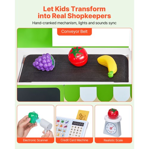 Kids Grocery Store Playset Wooden Play Market Stand with Shopping Bag Kids