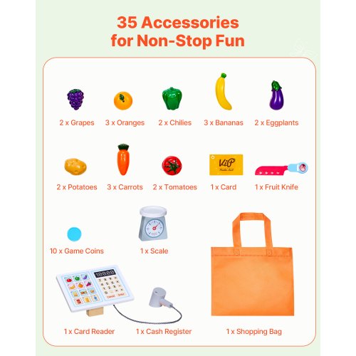 Kids Grocery Store Playset Wooden Play Market Stand with Shopping Bag Kids
