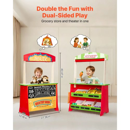 Wooden Puppet Theater with Curtains 2in1 Reversible Play Store
