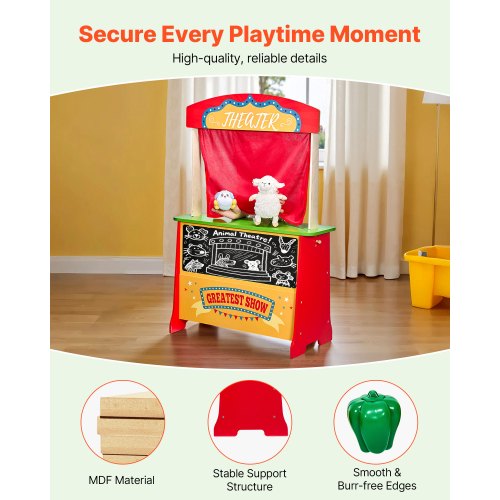Wooden Puppet Theater with Curtains 2in1 Reversible Play Store