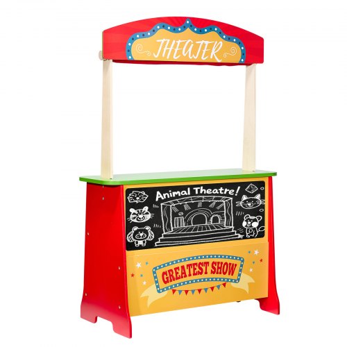 Wooden Puppet Theater with Curtains 2in1 Reversible Play Store