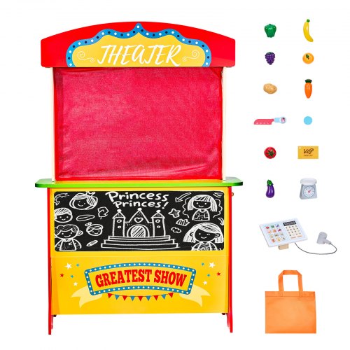 Wooden Puppet Theater with Curtains 2in1 Reversible Play Store