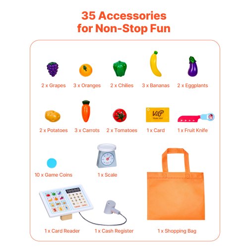 Kids Grocery Store Playset Wooden Play Store with Shopping Bag Kids