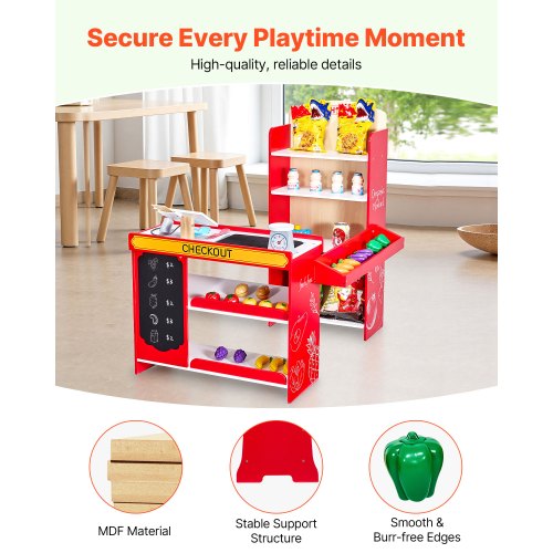 Kids Grocery Store Playset Wooden Play Store with Shopping Bag Kids
