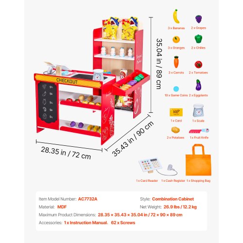 Kids Grocery Store Playset Wooden Play Store with Shopping Bag Kids