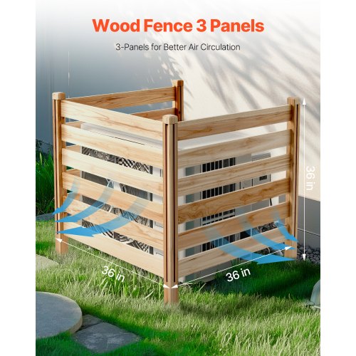 Wood Privacy Fence 38 W x 36 L 3 Panel Slatted Air Conditioner Fence