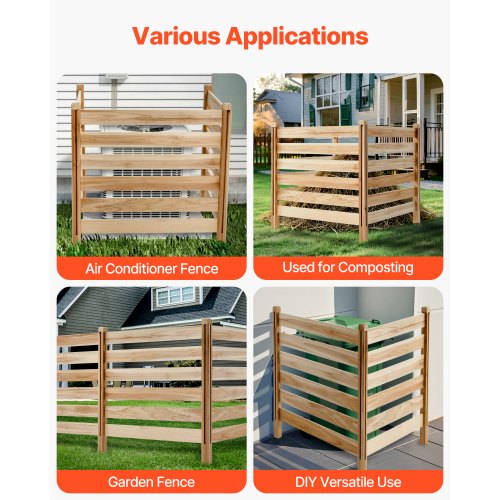 Wood Privacy Fence 38 W x 36 L 3 Panel Slatted Air Conditioner Fence
