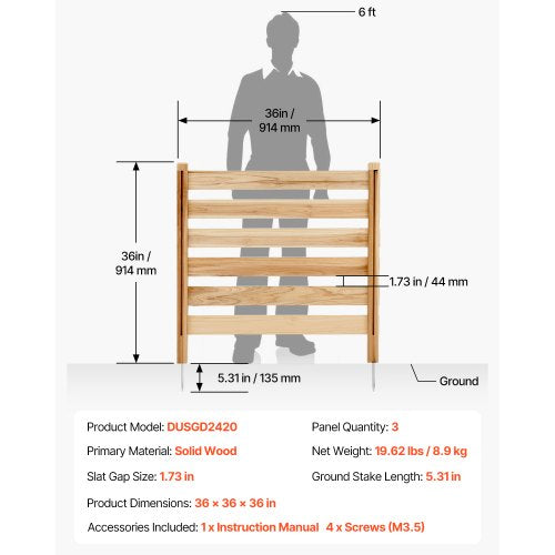 Wood Privacy Fence 38 W x 36 L 3 Panel Slatted Air Conditioner Fence