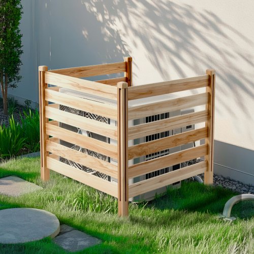 Wood Privacy Fence 38 W x 36 L 3 Panel Slatted Air Conditioner Fence