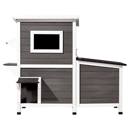 Outdoor Cat House 2Story Wooden Cat Shelter for 3 Outside Cats in Winter