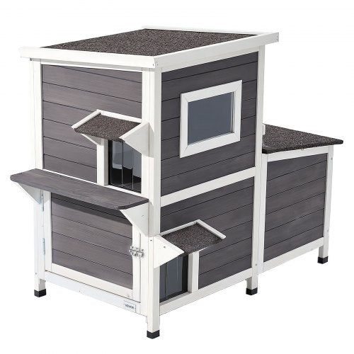 Outdoor Cat House 2Story Wooden Cat Shelter for 3 Outside Cats in Winter
