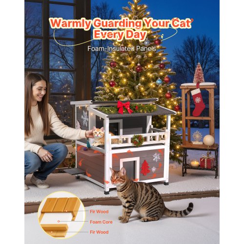 Insulated Cat House 2Story Wooden Cat Shelter Foam Insulation Feral