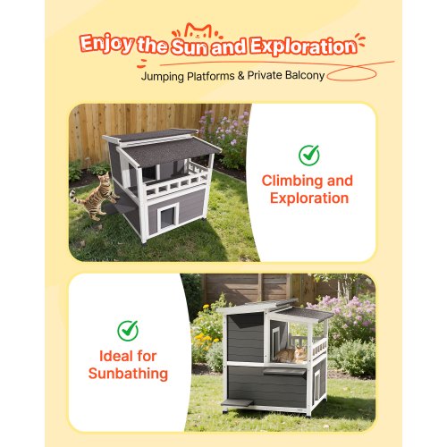 Insulated Cat House 2Story Wooden Cat Shelter Foam Insulation Feral