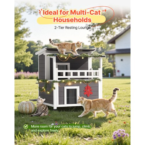 Insulated Cat House 2Story Wooden Cat Shelter Foam Insulation Feral